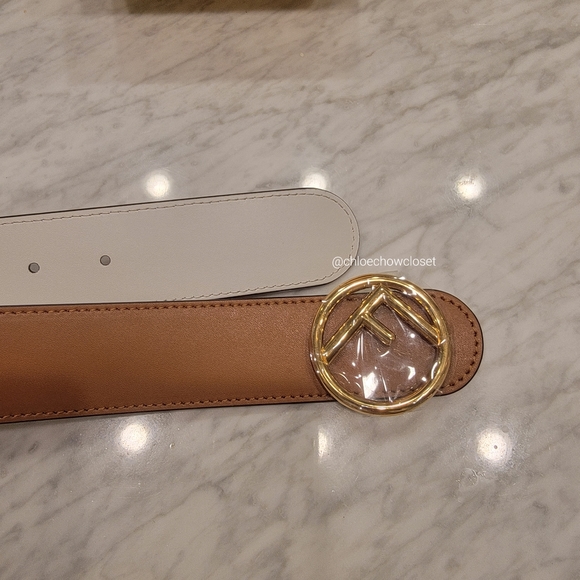 FENDI LOGO REVERSIBLE LEATHER BELT (BROWN/WHITE) - Picture 4 of 5